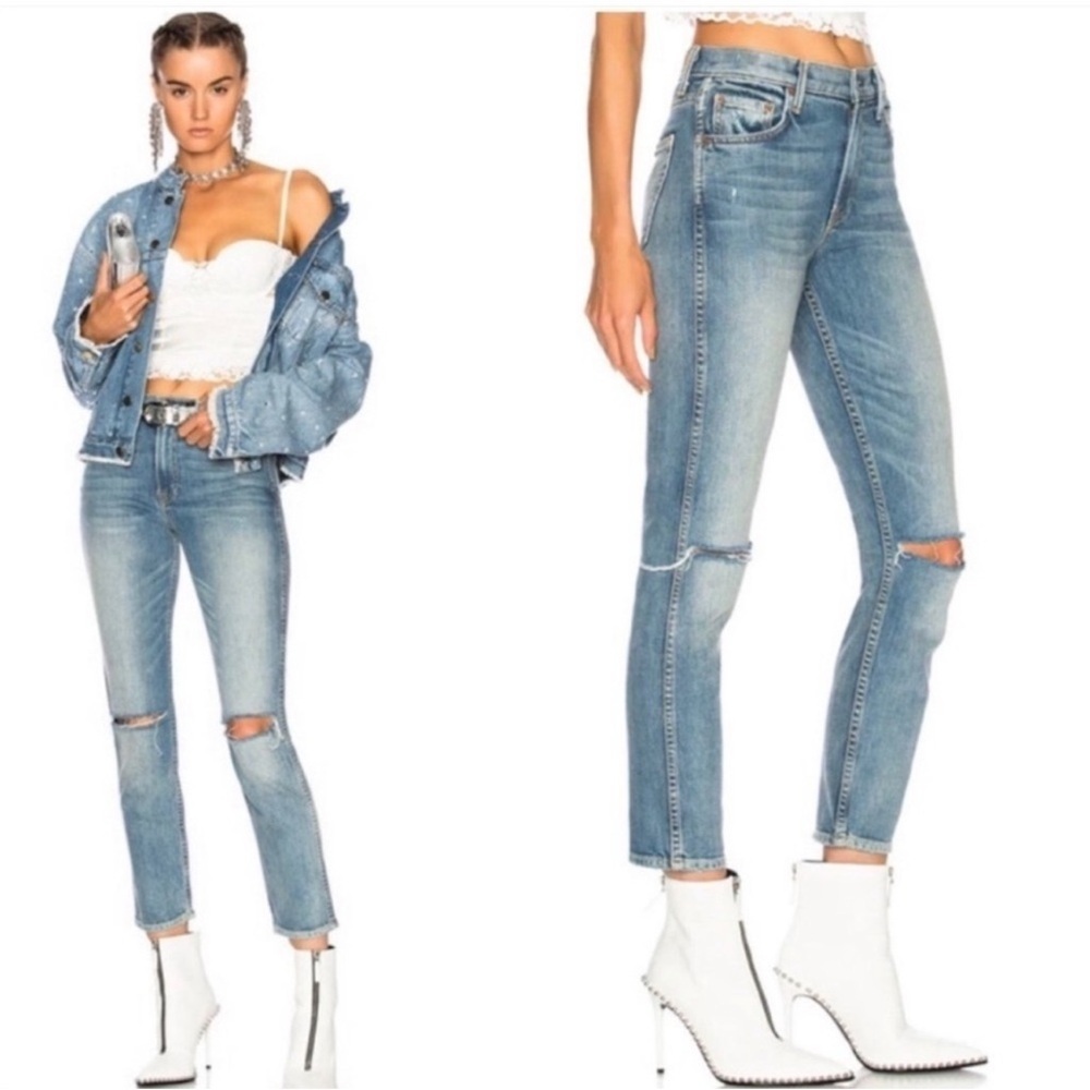 GRLFRND Naomi Cotton Distressed I Will Survive Denim Jeans